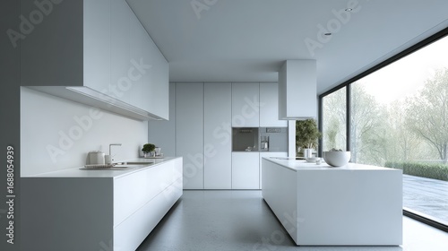 white minimal kitchen, soft daylight atmosphere, high-end design, neat and spacious, professional photograph style 