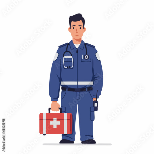 Paramedic Standing Holding First Aid Kit Ready for Emergency Medical Assistance