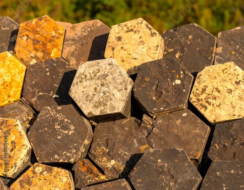 Stacked hexagonal stones