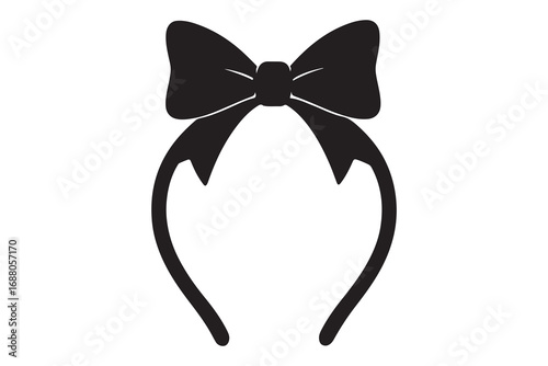 Headband with bow icon. Black silhouette. Front view. Vector simple flat graphic illustration. Isolated object on a white background. 