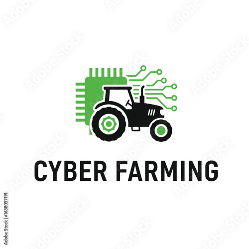 Tractor modern agricultural tools technology digital, logo design illustration