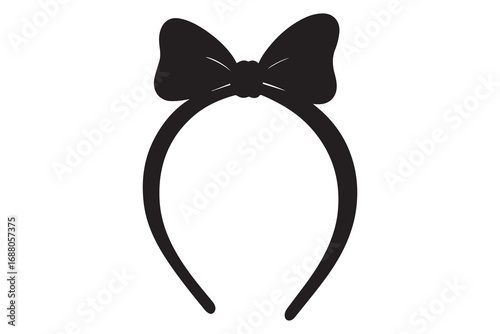 Headband with bow icon. Black silhouette. Front view. Vector simple flat graphic illustration. Isolated object on a white background. 