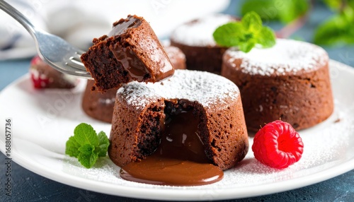 Wallpaper Mural Chocolate Lava Cake with Mint with Raspberry Dessert CloseUp. Torontodigital.ca