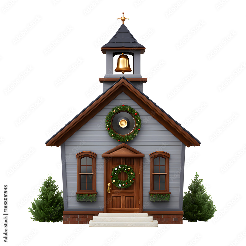 Obraz premium Charming Church in Celebration: A quaint church building, adorned with festive decorations, stands as a symbol of hope and celebration, evoking a sense of peace and tradition.
