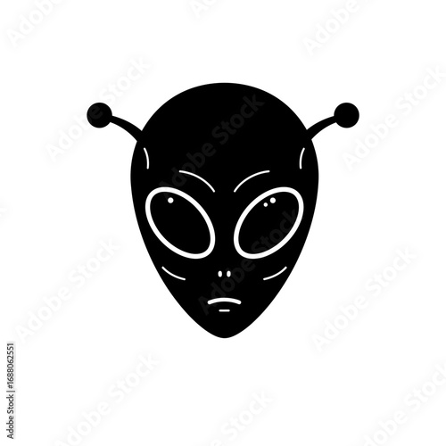 Classic Alien Head Icon Extraterrestrial Face Vector Silhouette