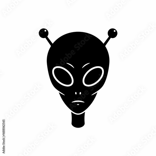 Classic Alien Head Icon Extraterrestrial Face Vector Silhouette