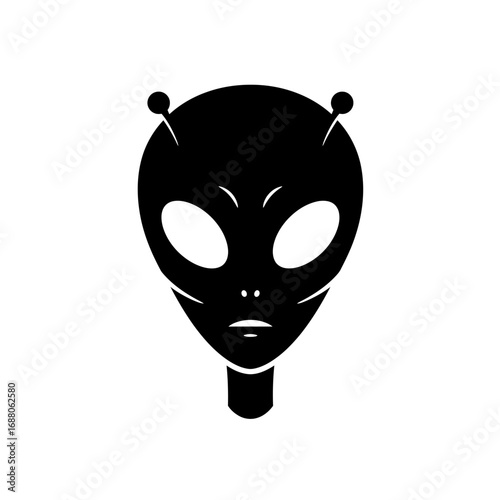 Classic Alien Head Icon Extraterrestrial Face Vector Silhouette