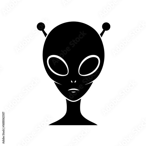 Classic Alien Head Icon Extraterrestrial Face Vector Silhouette