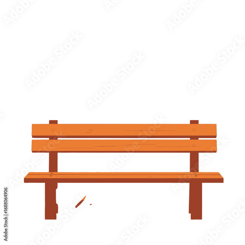 Isolated Orange Wooden Bench with Simple Design on White Background Vector Graphic for Relaxation and Public Seating in Outdoor Urban Landscape