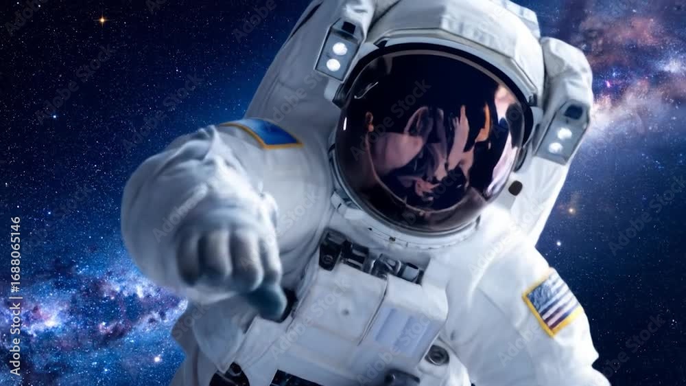 Astronaut floats against a starry nebula
