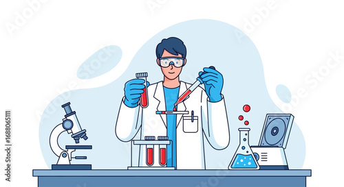 Scientist in a lab coat conducting a precise science experiment. Suitable for educational materials, presentations, and sciencerelated designs.
