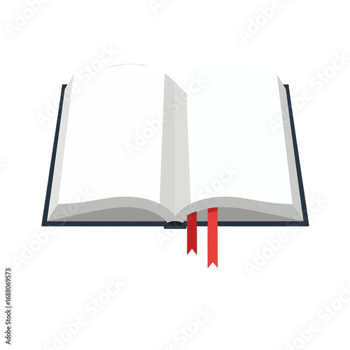Open Book with Blank White Pages and Red Ribbon Bookmarks on White Background Pixel Art Illustration