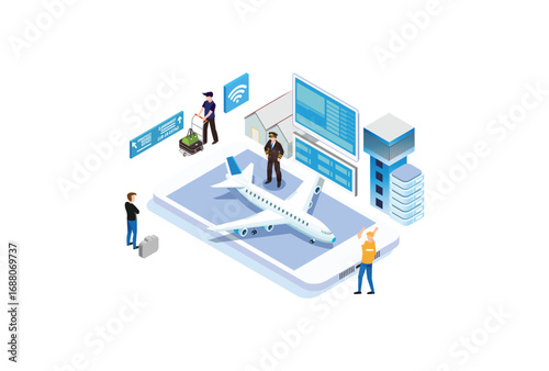 Modern Isometric E-Ticket Reservation Mobile App Illustration, Web Banners, Suitable for Diagrams, Infographics, Book Illustration, Game Asset, And Other Graphic Related Assets