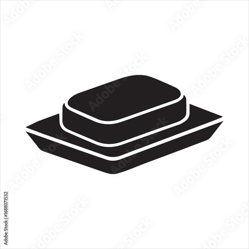 A Bar of Soap on a Soap Dish Silhouette Vector Illustration