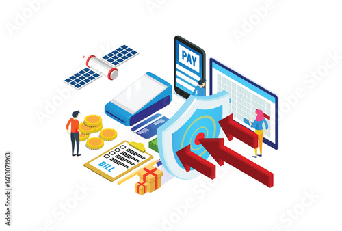 Modern Isometric Privacy Protection Banking Transactions iIllustration, Web Banners, Suitable for Diagrams, Infographics, Book Illustration, Game Asset, And Other Graphic Related Assets