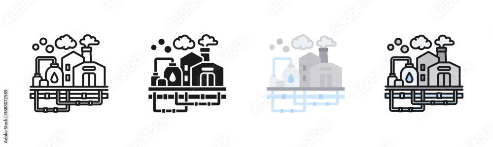 Fototapeta premium Oil Refinery Emission Icon Pack In Multiple Styles