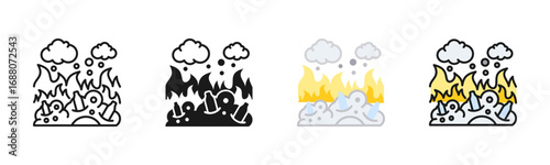 Waste Incineration Pollution Icon Pack In Multiple Styles