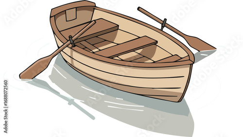 Rustic rowboat adrift on calm waters