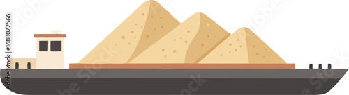 River barge transports golden sand heaps