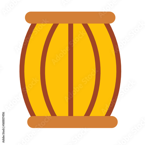 A round wooden barrel with metal bands