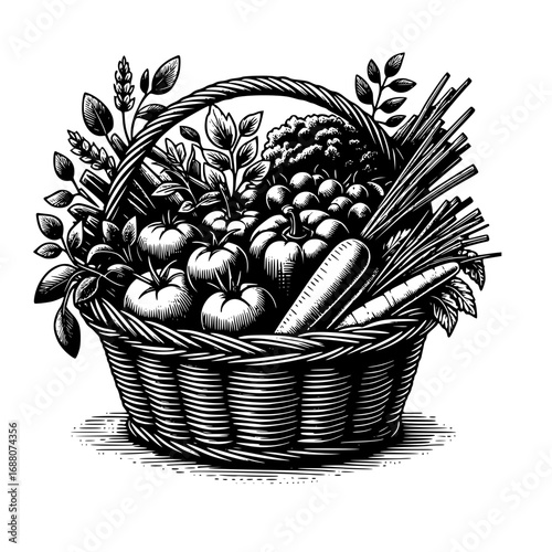 Wicker basket full of vegetables and herbs vector image illustration