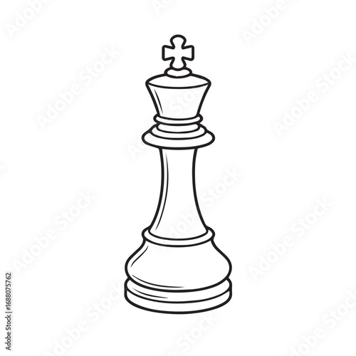 Vector design of king chess piece, presented in simple black and white format, highlighting royal shape with strong outline carefully defined in bold black.