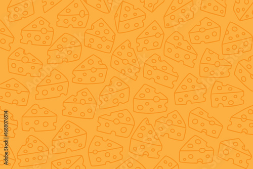 Vector seamless pattern featuring cute cheese pieces, designed in yellow and orange tones, creating playful background with fun food theme and charming style.