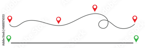location map path distance icon, one place to another location icon, pinpoint, map search, route, navigator icon isolated one transparent background, map pointer icon.