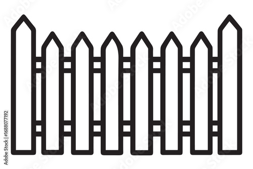 Vector minimalist illustration of a house fence, designed in black and white theme, showing clean geometric structure with bold outline strongly emphasized in black.