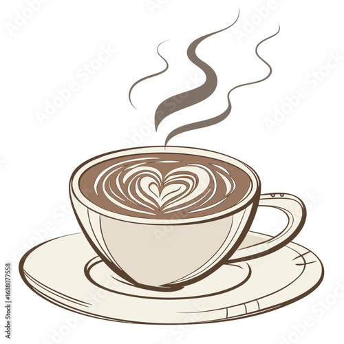 3d coffee cup with latte art heart design scalable vector illustration