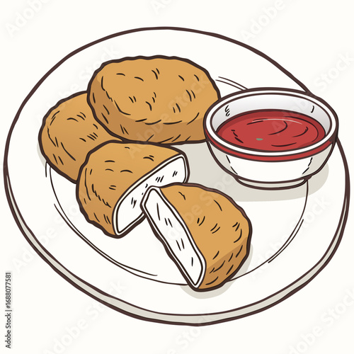 Crispy chicken nuggets with dipping sauce vector illustration scalable food icon