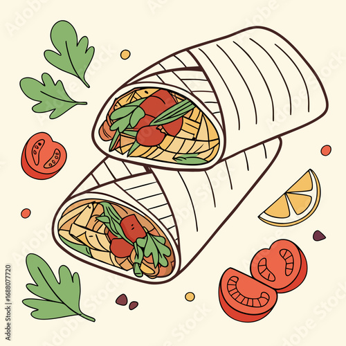Delicious shawarma wrap cut in half vector illustration food art scalable eps