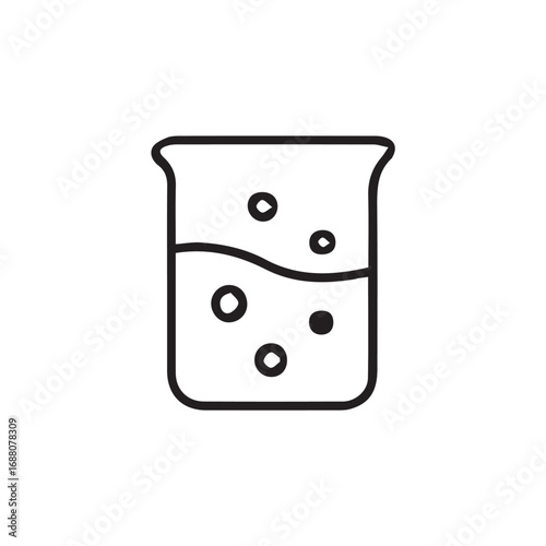 Vector minimalist design of a measuring glass containing chemical liquid, laboratory theme, illustrated in simple black and white with clear outline strongly black.