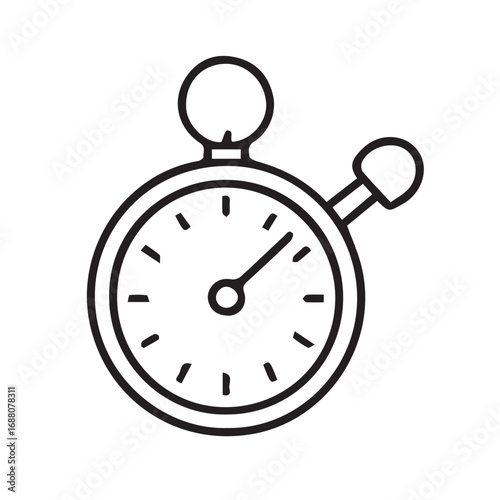 Vector minimalist design representing a timer clock, presented in elegant black and white format, with precise sharp outline clearly defined using bold black.