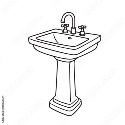 Stylized vector design representing a washtaple, drawn in monochrome black and white, displaying simple lines, functional shape, and strong outline accented black.
