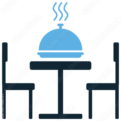 Restaurant table icon vector for dining, reservations, and seating. This simple, modern icon is great for representing a place to sit, a table, or a reservation system on websites and apps.