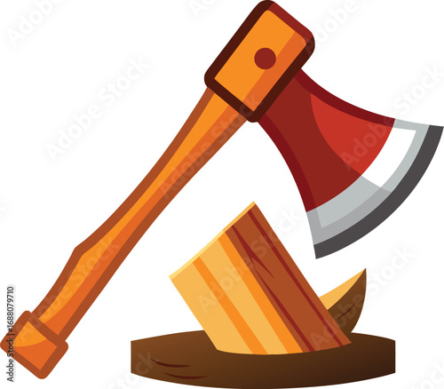 Axe And Wood Log Illustration