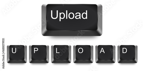 Upload computer key keyboard vector for digital communication, data transfer, and online sharing. This modern, flat icon is useful for websites and apps to illustrate uploading a file or content.