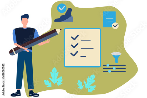 Flat illustration of a businessman presenting an action plan