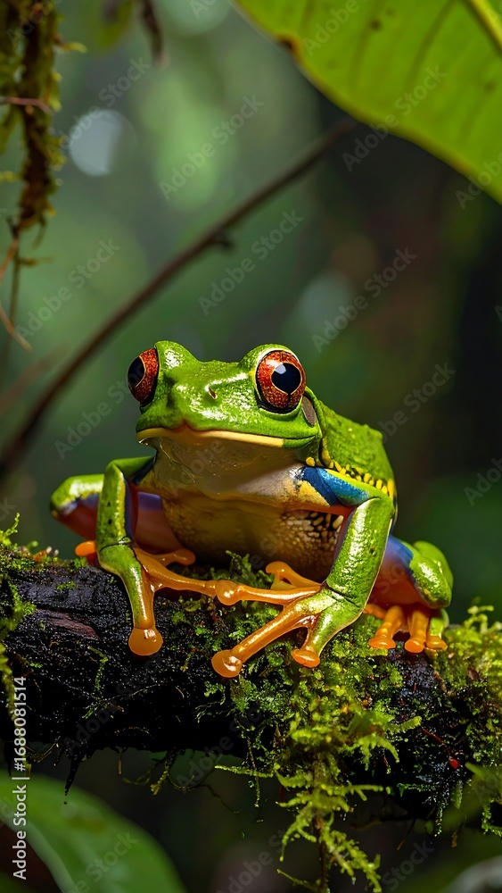 Obraz premium Vibrant tree frog perched on a branch