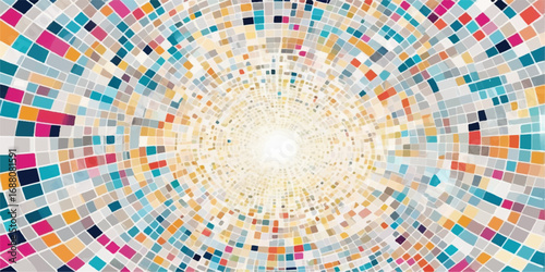 Colorful, psychedelic tunnel with a vibrant mosaic pattern and swirling lines