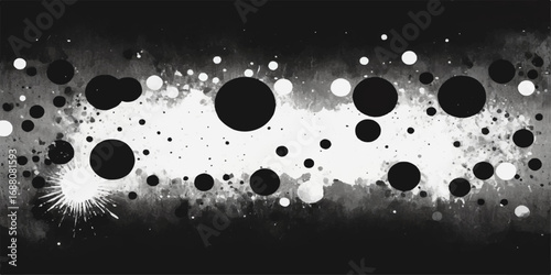 Vector illustration of rain droplets and liquid ink stains on a black background