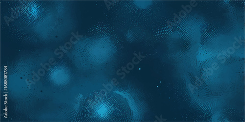 Abstract blue background with water drops on the glass, a dark night sky with motion and light, resembling a watery nebula