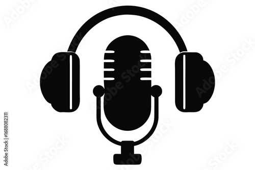 Vector art of podcast recording equipment a microphone and headphones, perfect for creating audio content and broadcasting live shows