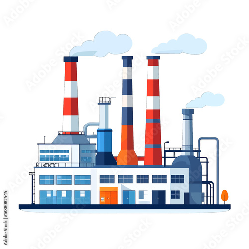 Wallpaper Mural Industrial Factory Plant with White Buildings and Red White Blue Chimneys Emitting Smoke Vector Illustration Torontodigital.ca