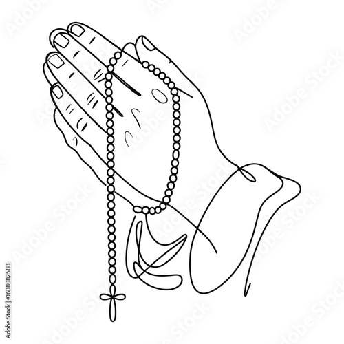 Hands clasped in prayer holding a rosary with a crucifix