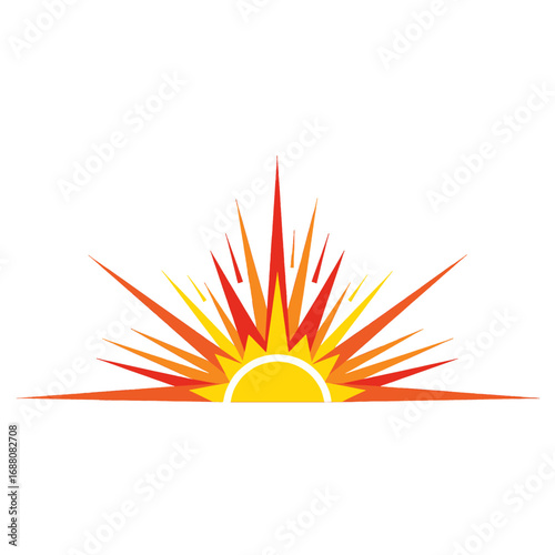 Wallpaper Mural Stylized Sunrise with Radiating Red and Orange Rays on White Background Torontodigital.ca