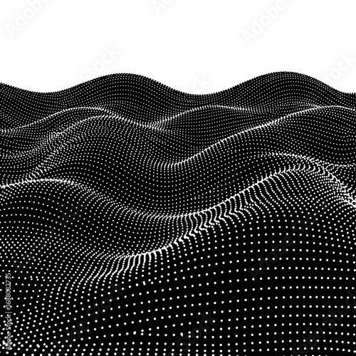 Wallpaper Mural Abstract Black and White Dotted Landscape Illustration with Wavy Hills and Texture On a White Background Torontodigital.ca