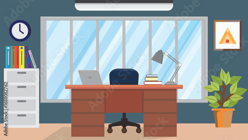 Modern business workspace interior flat vector illustration