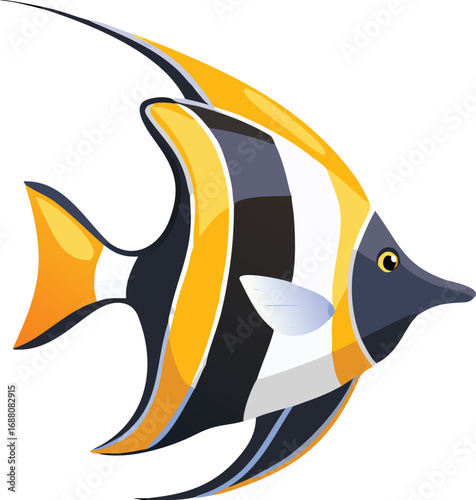 An icon of a bannerfish with a flowing dorsal fin, symbolizing elegance, marine life, and graceful form. Perfect for aquariums, nature, or artistic themes.